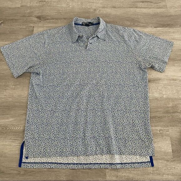 Vintage Polo Ralph Lauren Size XL Blue Hawaiian Short Sleeve Floral Polo Shirt.